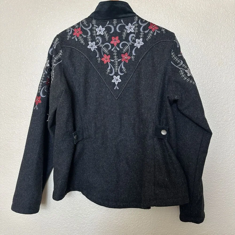 Powder River outfitters jacket Wool Western Embroidered Floral‎ Pattern Large